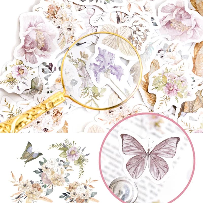 46Pcs Butterfly Handbag Decoration Material,Handmade Collage Decorative Sticker Kit,For Diaries Cups Scrapbooks Mobile Phones
