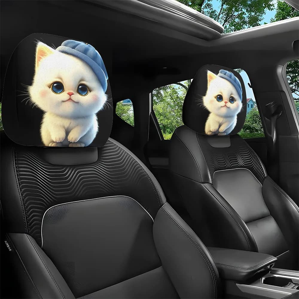 2 copri poggiatesta per auto con stampa di gattini carini e giocosi, decorazione per interni auto, facili da installare e rimuovere, lavabili in lavatrice