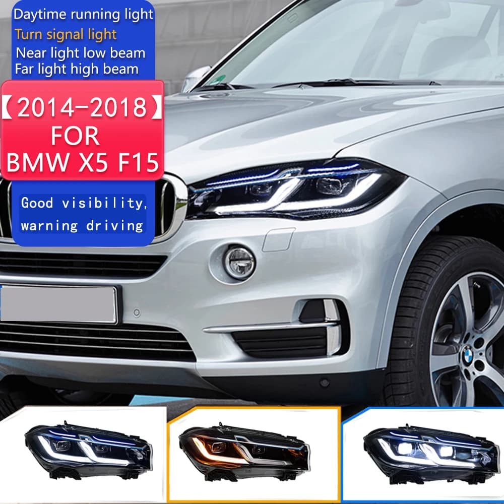 Lampada frontale per BMW X5 F15 Faro LED 2014-2018 Fari F15 DRL Indicatori di direzione Abbaglianti Angel Eye Proiettore