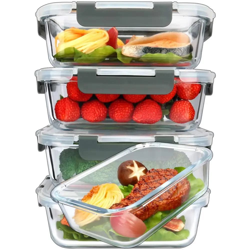 Set di 5 Contenitori in Vetro da 36 Oz per Preparazione Pasti con Coperchi a Chiusura Ermetica, Contenitori per Alimenti in Vetro, Contenitori per Pranzo Ermetici, Adatti per Microonde e Forno