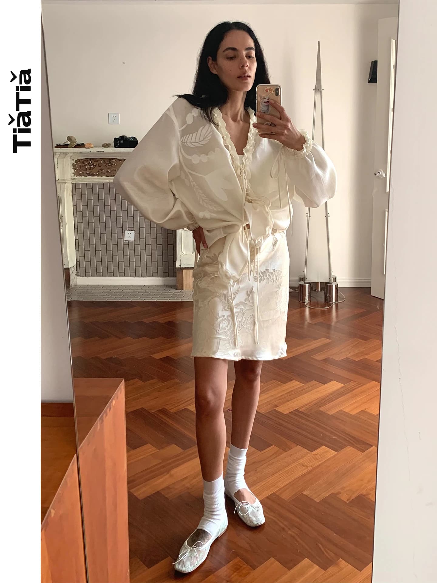 TiaTia26 Spring Summer New Silk Satin Feel Versatile Basic Style Half Skirt Women's A-Line Midi Skirt Polyester Fiber Print