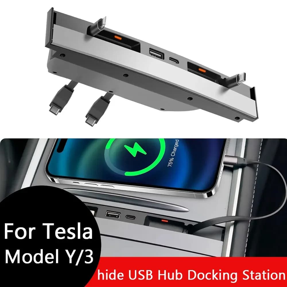 Docking Station USB per Tesla Model Y e Model 3, Organizzatore per il Controllo Centrale per Model Y (2021-24) e Model 3 (2021-23)