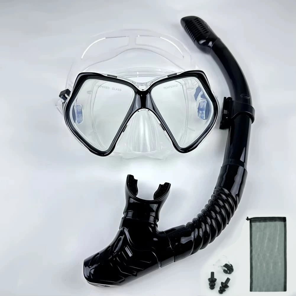 Set Snorkel Professionale con Maschera Subacquea per Adulti, Lente in Vetro Temperato, Attrezzatura Panoramica per Snorkeling e Allenamento di Nuoto