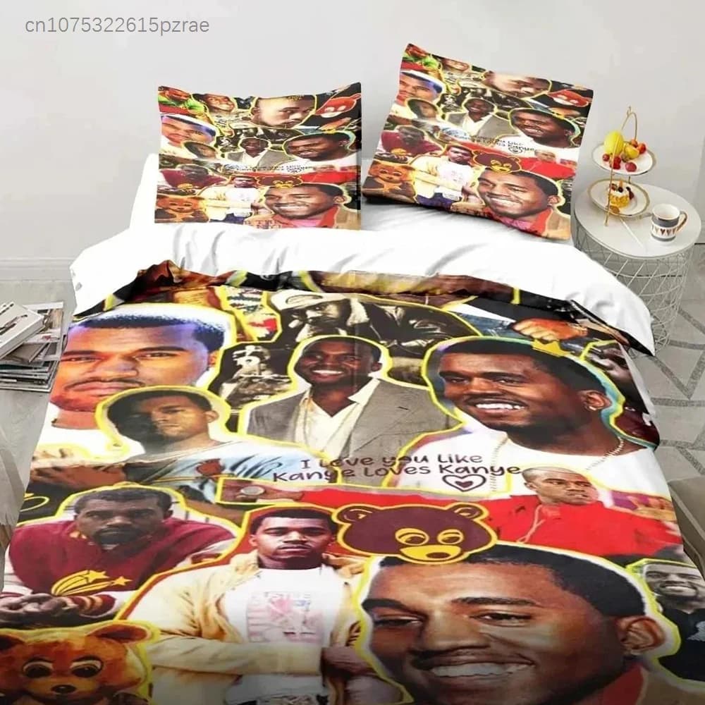 Rapper Kanye West Bedding Set Printed Bed Set With Pillowcase Bed Duvet Cover Soft Queen King Size Bedclothes Home Boys Adult