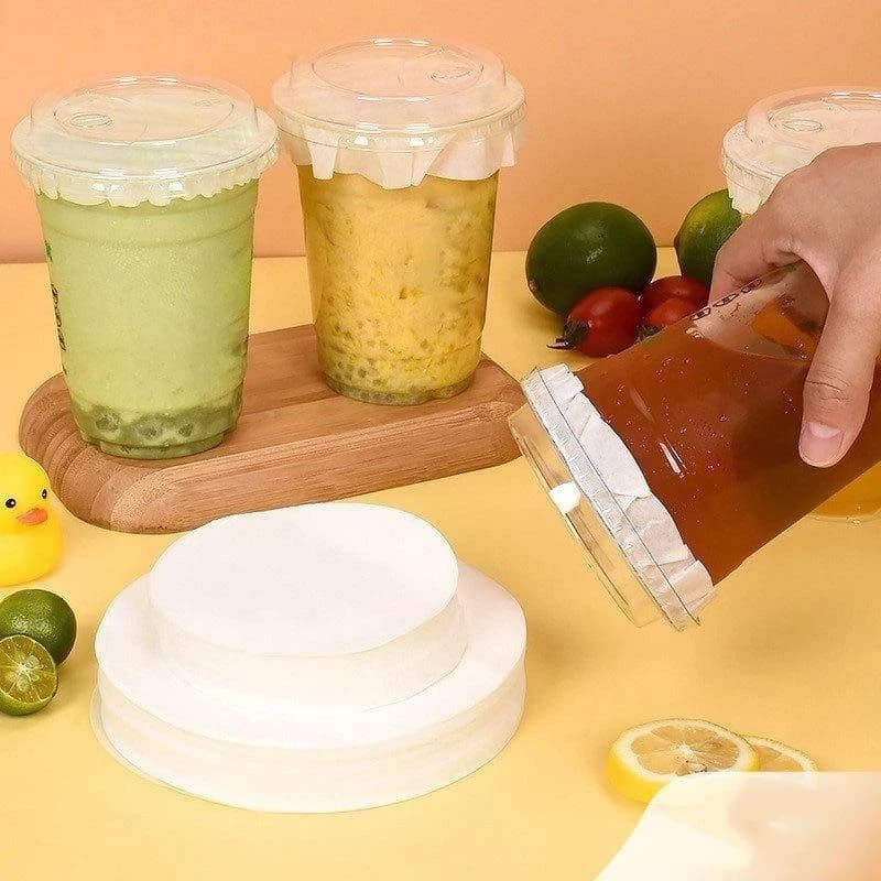 【M】500Pcs Disposable Leak Proof Coffee Spill Proof Cup Sealing Papers Anti Overflow Milk Tea Anti Leakage Paper Film For Takeout
