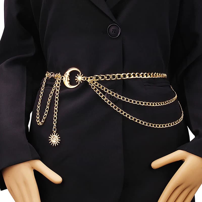 1 pezzo cintura a catena da donna per gonna elegante cinture con cinture a stella di luna accessori per catena di abbigliamento da donna in oro argento