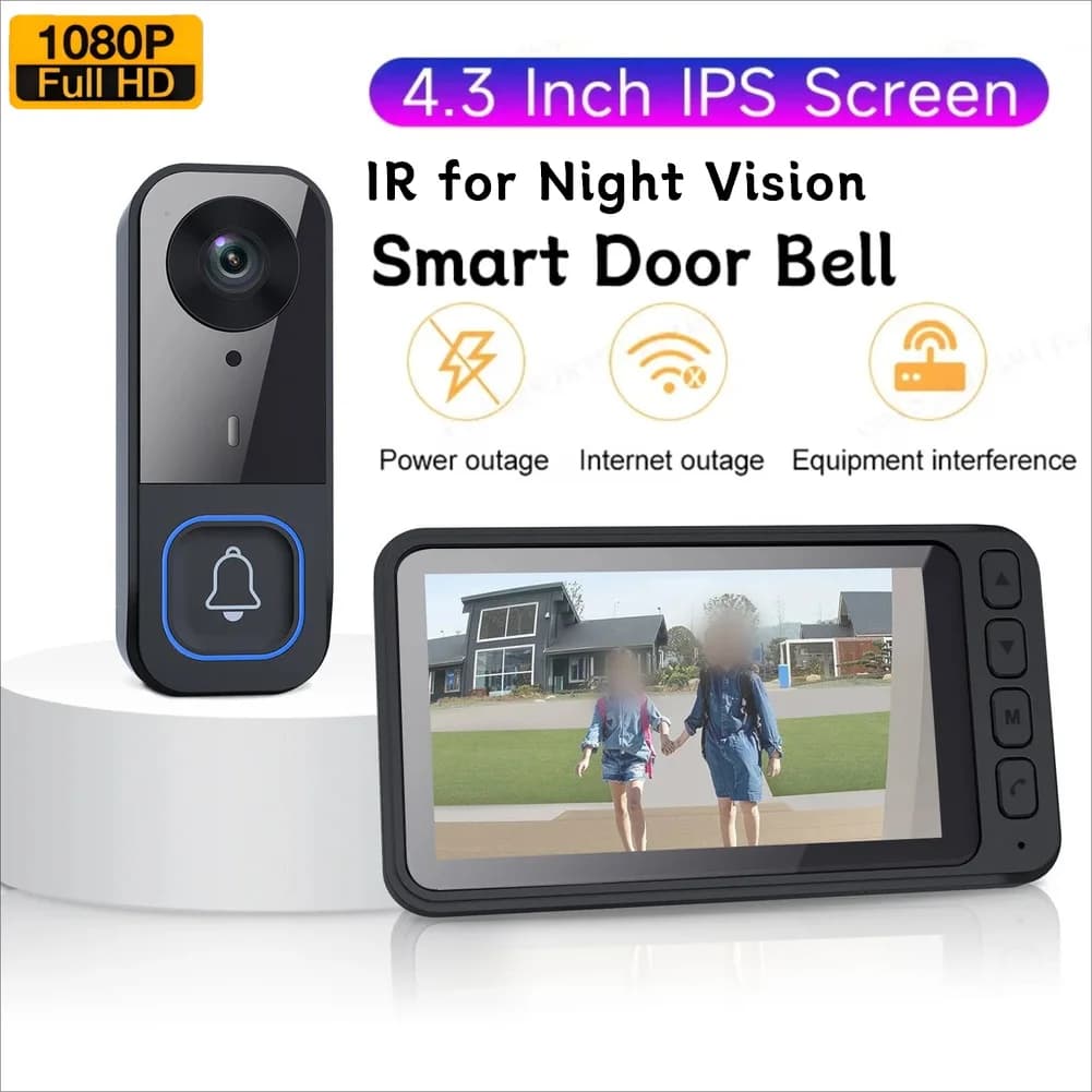 1 Set Videocitofono Display a colori per interni da 4,5 pollici Nessun videocitofono WiFi-Camera Campanello HD wireless da 4,5" con monitor da interno