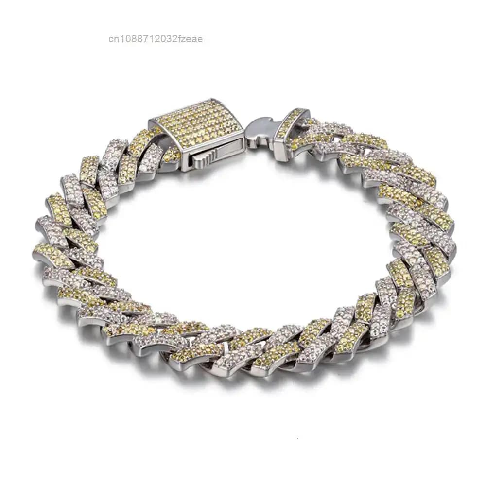 Luxury Aaa Gems 10mm Width 8.7inches Length Cuban Chain Bracelet Iced Out Cuban Chain Natural Gemstone Cuban Link Chain 925 Ster