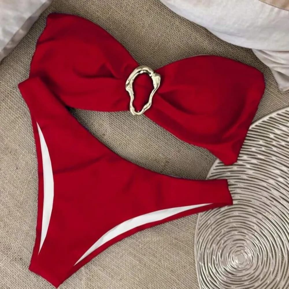 2Pcs/Set Fashion Summer Beach Bikini Push-Up Bandeau Women Swimsuit Casual Bathing Suit Beachwear Beach