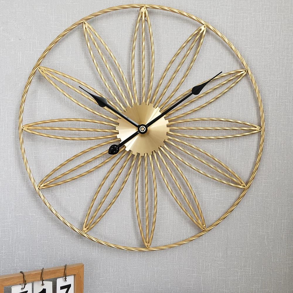 Home Decoration Wall Clock, Simple, Modern, Creative, Quiet, Golden, Round, For Living