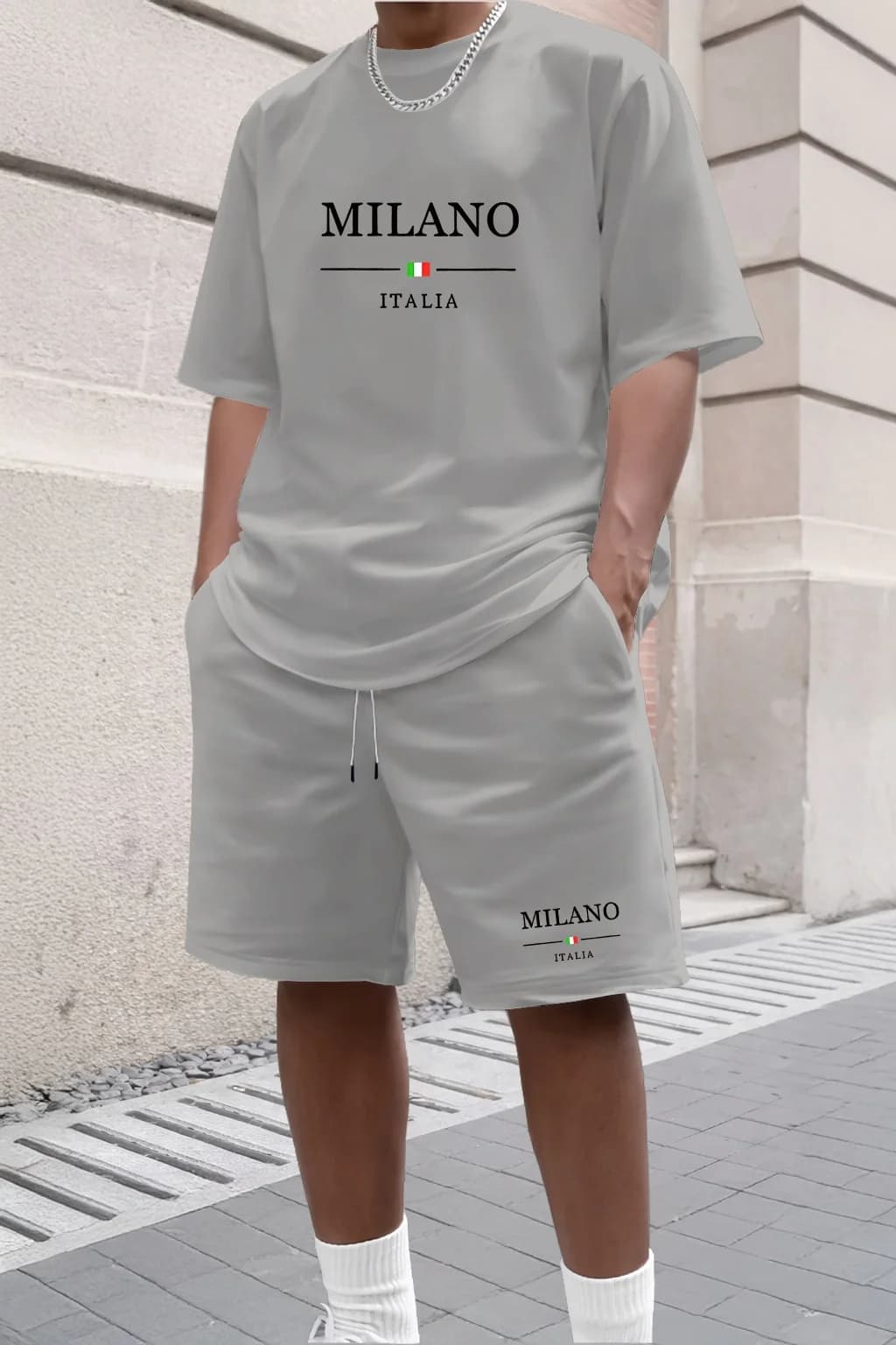 2026 New Summer Men's Letter Printed Comfortable and Breathable Round Neck T-shirt and Shorts Set Solid Color Colo Sportswear