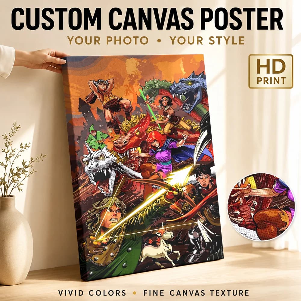 Fantasy Heroes Battle Dragons Canvas Print Poster Personalized Photo Modern Pop Culture Wall Paintings Decoration for Man Cave