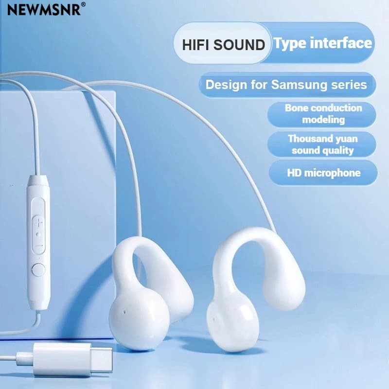 Clip-on Tipo C e cuffie cablate da 3,5 mm Suono stereo Auricolari sportivi Cuffie da gioco vivavoce Auricolari con microfono HD per Samsung