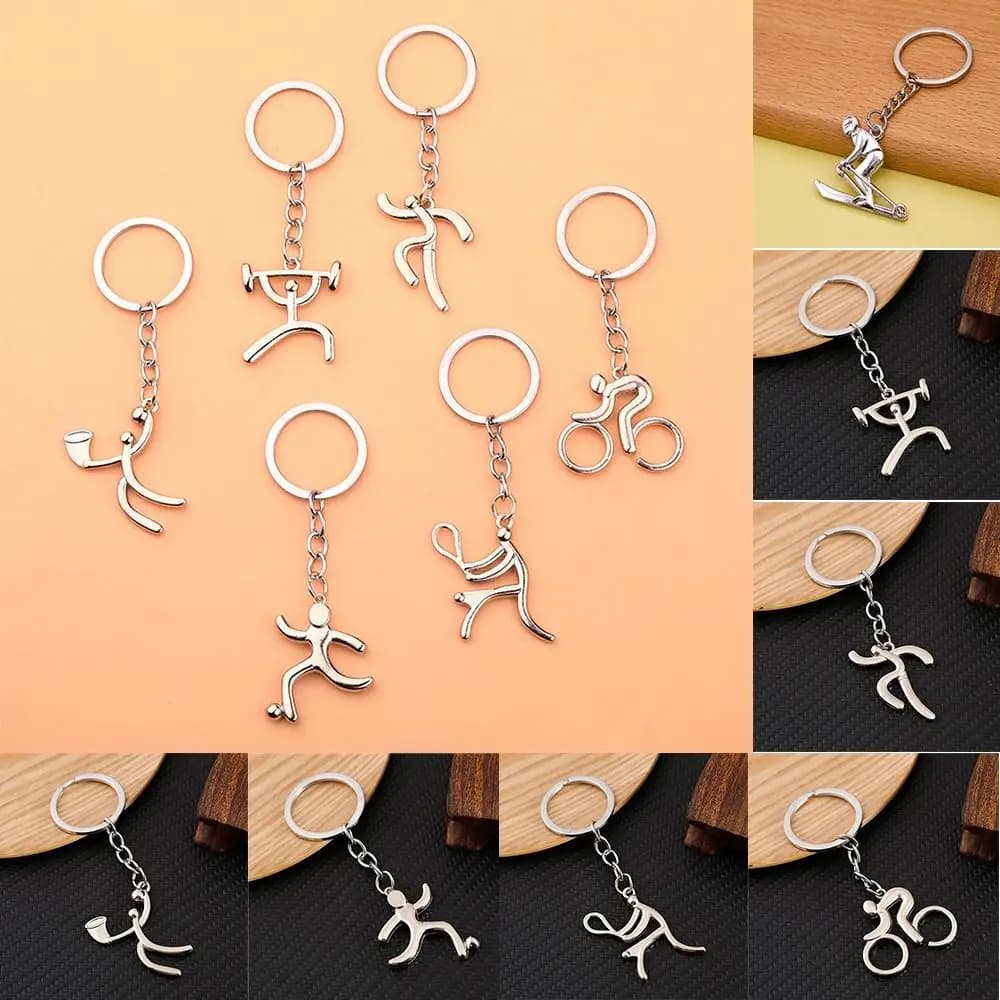 Creative Bicycle Metal Sports Logo Keychain Running Football Key Ring Ornaments Weightlifting Tennis Alloy Pendant Women