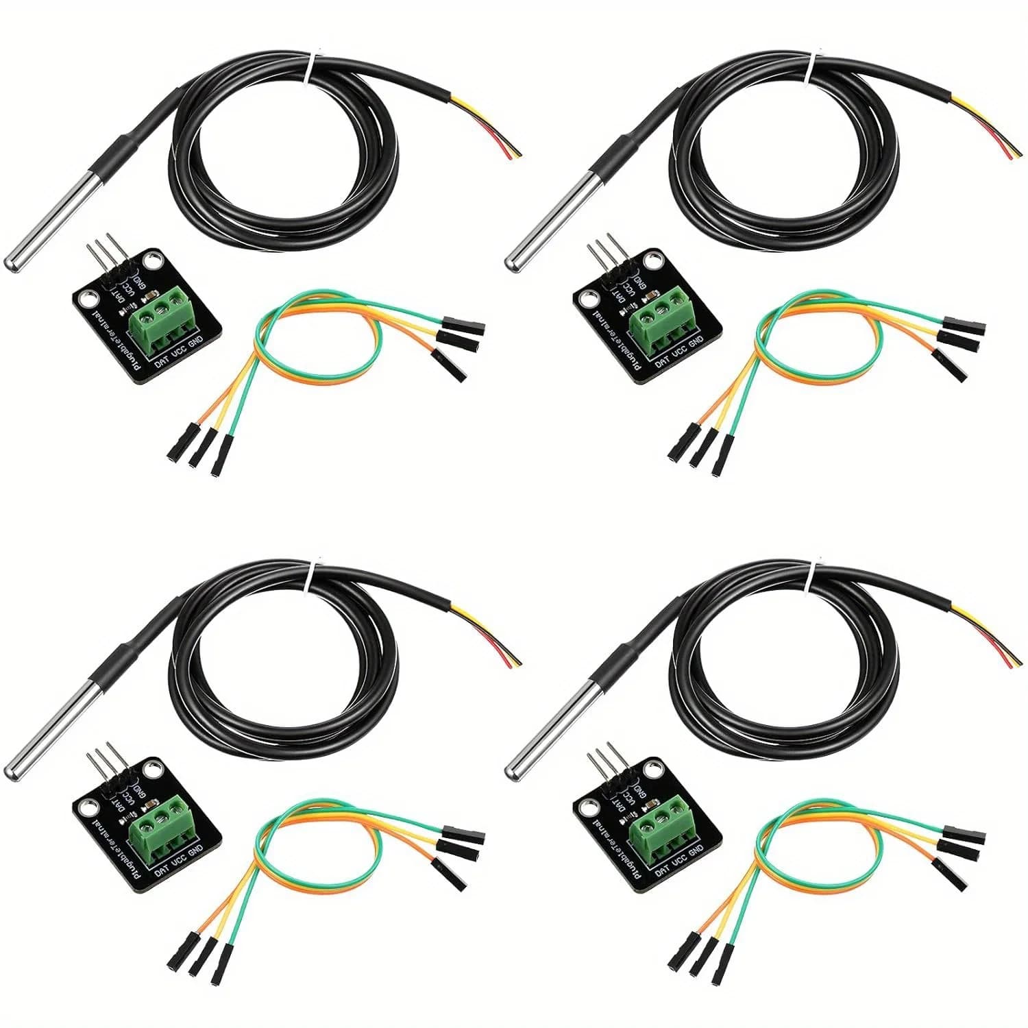 Kit sensore di temperatura da 4 pezzi con sonda in acciaio inossidabile da 1 m con gamma Arduino, ESP32, STM32, Raspberry Pi Celsius -55 ° Da C a+125 ° C