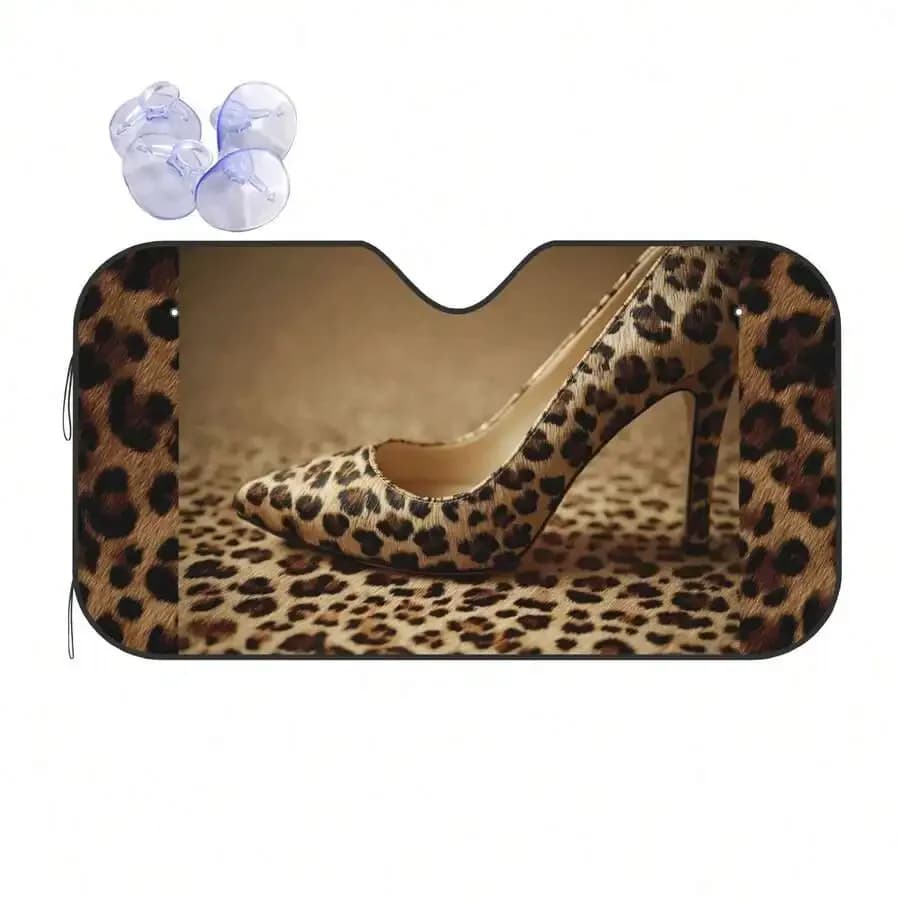 Leopard Print High Heel Car Sunshade For Windshield Interior Protection