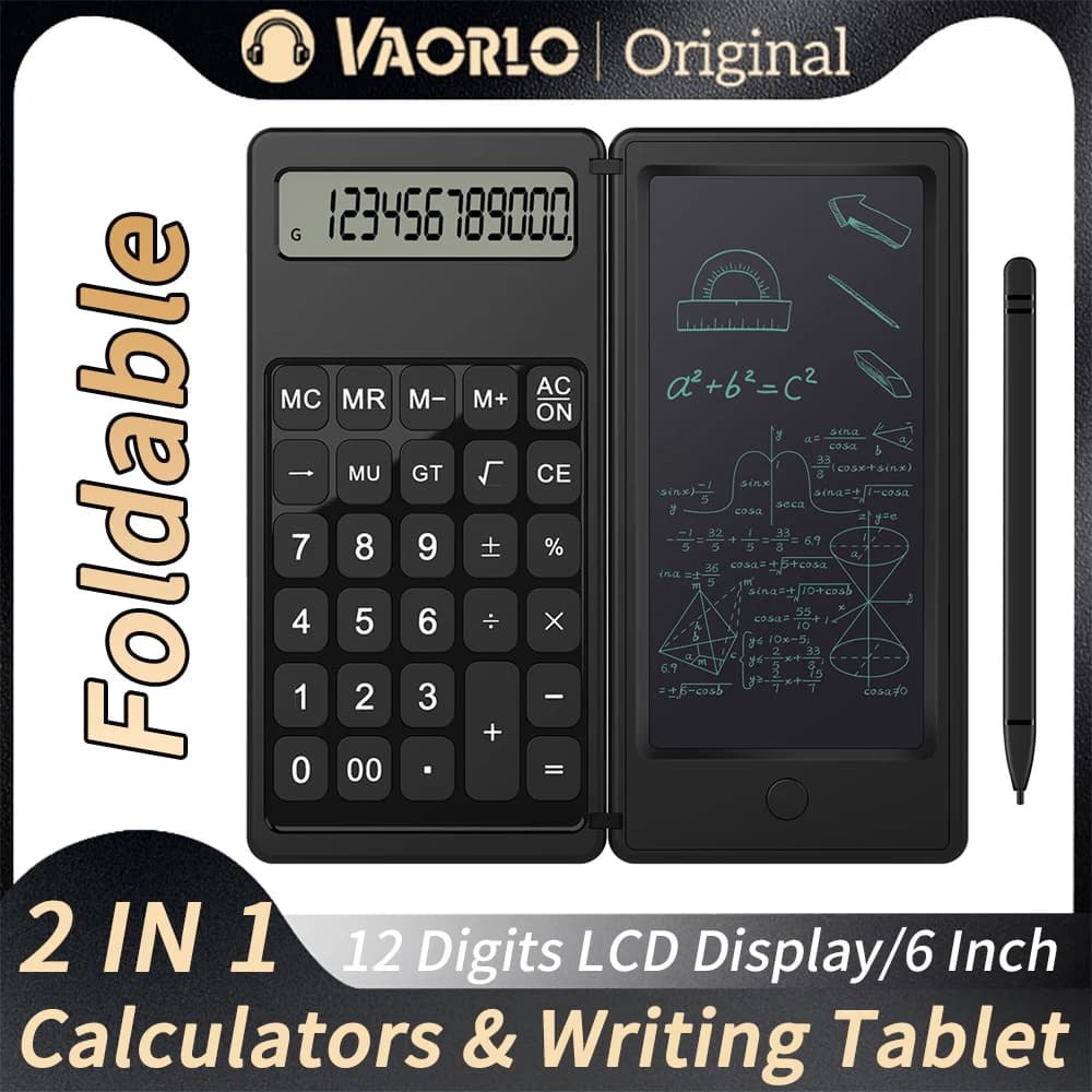 VAORLO calcolatrice intelligente 2 In 1 e tavoletta da scrittura da 6 pollici Display LCD pieghevole a 12 cifre per ufficio studenti insegnanti commercial
