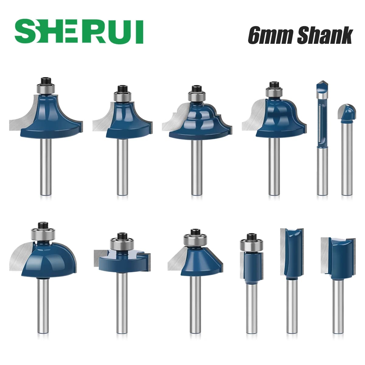 Set di punte per router con gambo da 6 mm Set di punte a T dritte per rifilatura a filo Pulizia per angoli arrotondati Punte per scatola di scanalature Frese per la lavorazione del legno