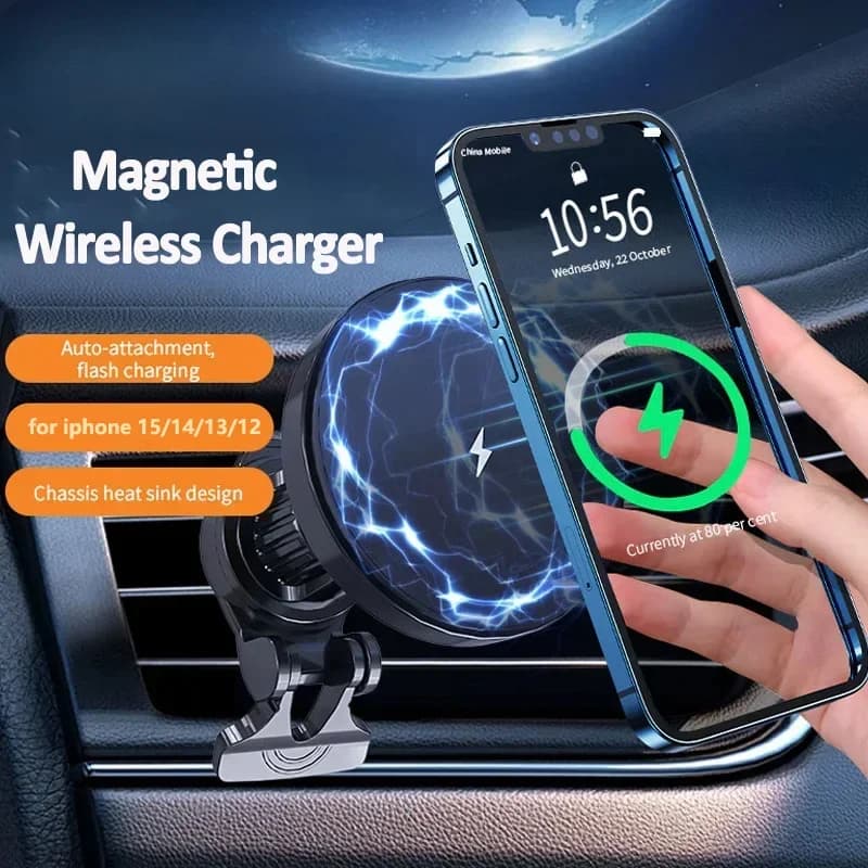 Supporto magnetico per telefono con caricatore Wireless per auto per iPhone 15 14 13 12 11Pro Max Magnet Car Fast Charging Air Vent Chip Station