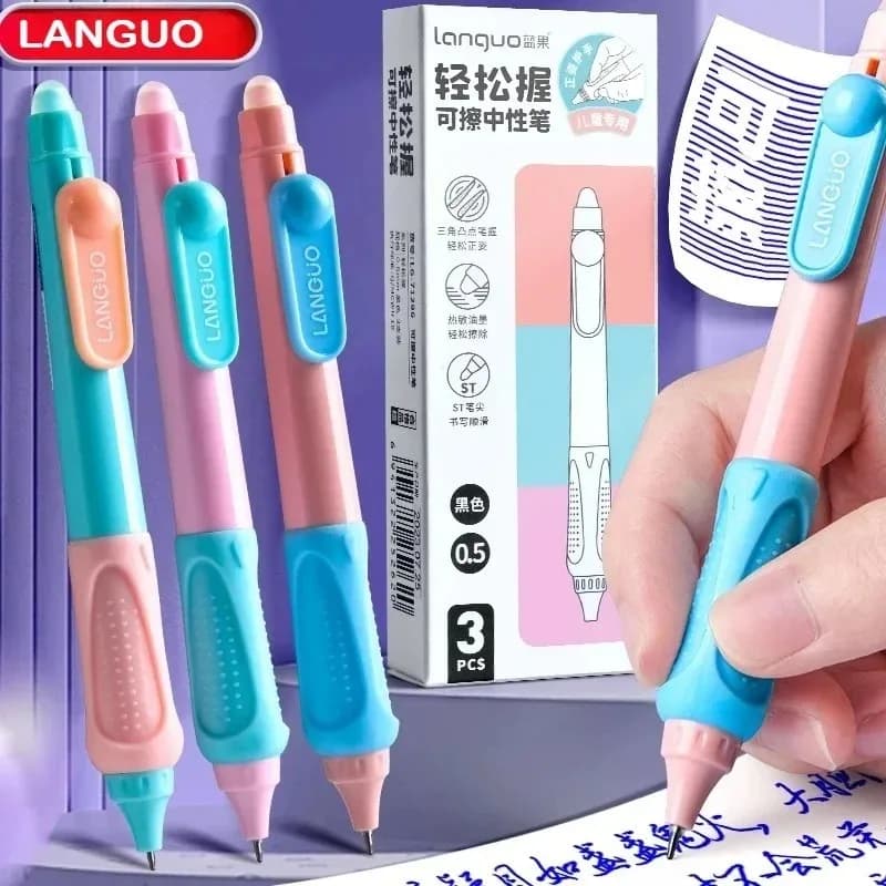 Set di 3 Penne Gel Cancellabili Kawaii, Inchiostro Blu 0.5mm ad Asciugatura Rapida, Punta ST, Ideali per Studenti e Forniture di Cancelleria