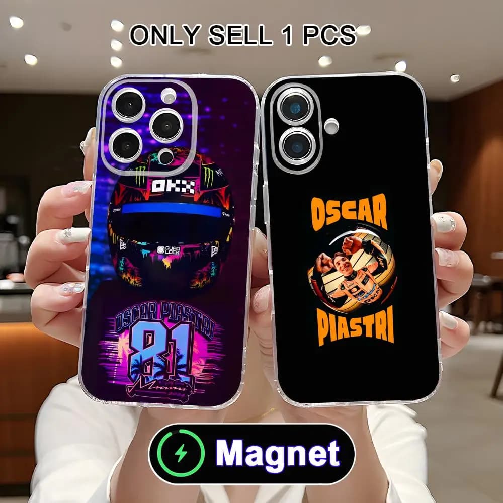 Cover per iPhone Oscar Piastri per modelli 17 16 15 14 13 12 11 Air Pro Max Plus Mini, in TPU morbido trasparente con magnete