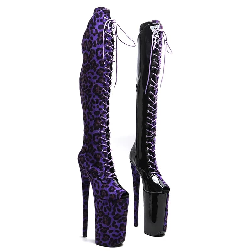 Leecabe 26 CM/10 pollici Leopardo con vernice PU Tomaia sexy esotica Tacco alto piattaforma scarpe da festa spogliarellista tacco Pole Dance boot