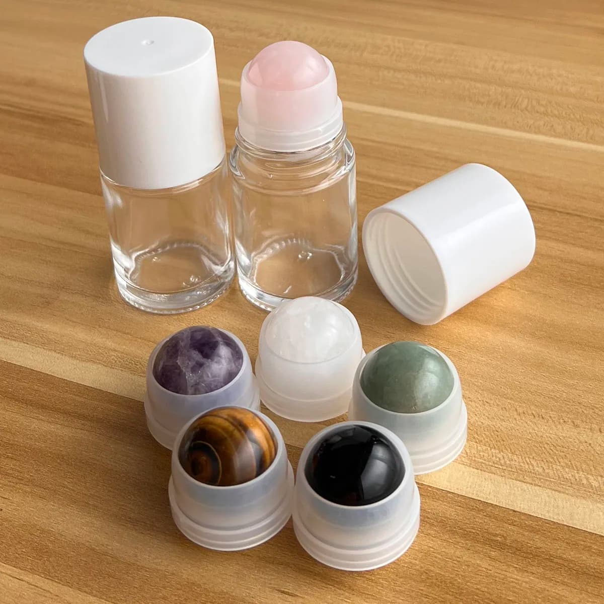 30ml Cute Clear Glass Bottle Natural Rose Quartz Extra Large Crystal Gem Roller Ball Roll On Perfume Oil Underarm Portable Refil