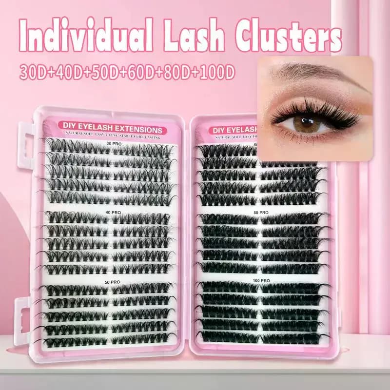 570 Individual Faux Eyelashes in Cluster 30D-60D, Extension Voluminous Eyelashes and Feeds for Make-up, Domestic Use