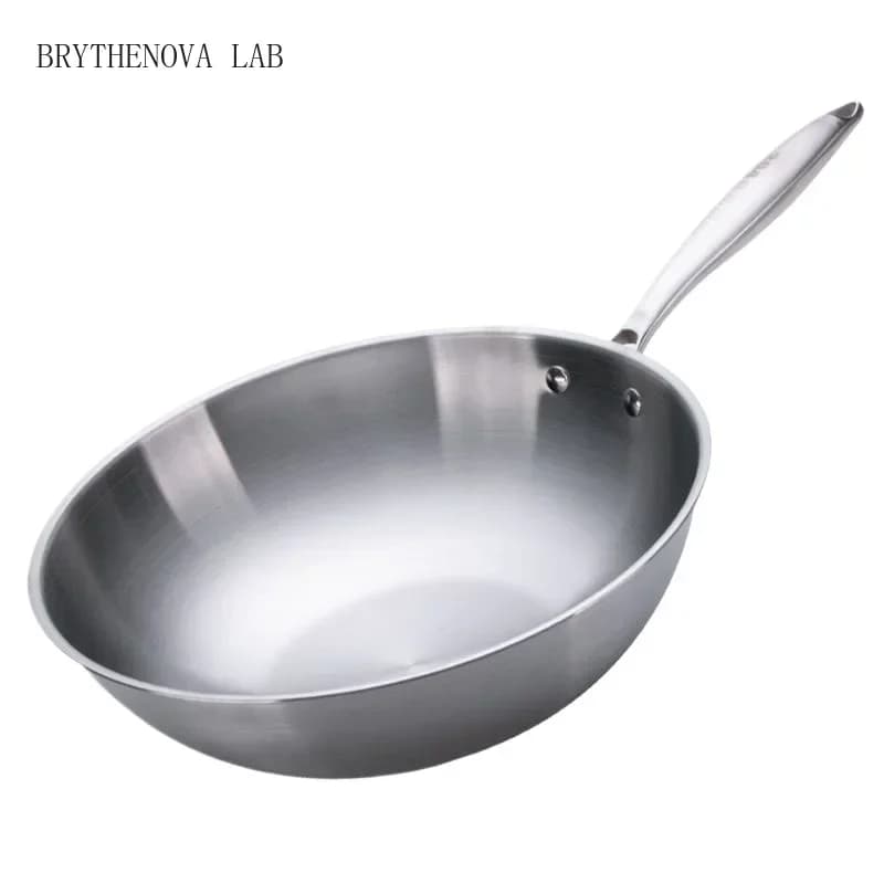 Stainless Steel Frying Pan 3 Ply Professional Grade Steel Kitchen Skillet Fry Pan Cooking Wok Dishwasher Safe 32cm Silver
