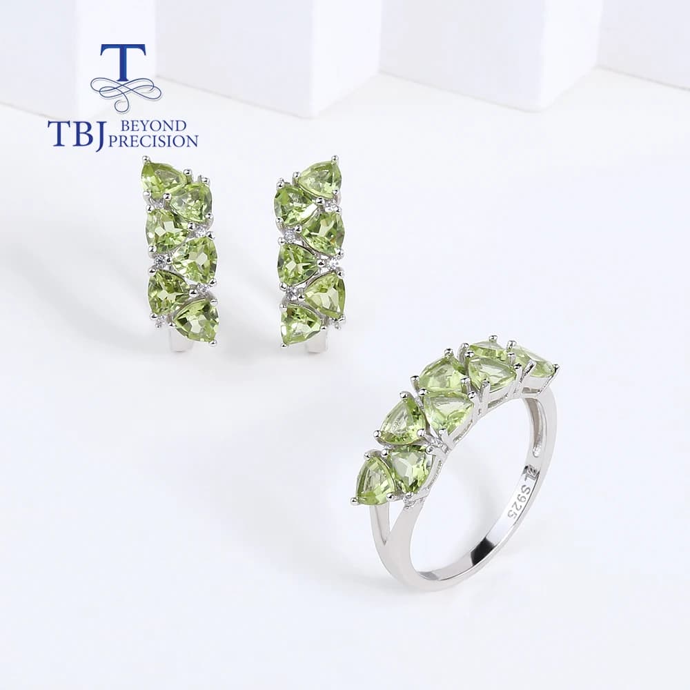 Sterling 925 Silver Jewelry Set with Peridot 2026, Earrings and Ring with Gemma Vera for Girls, for Daily Use and Office