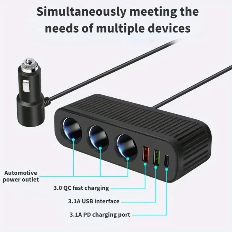 120W USB Car Charger Cigarette Lighter Quick Charge Power Adapter 4 in 1 Multifunctional Socket For iPhone Mobile Phone Charger