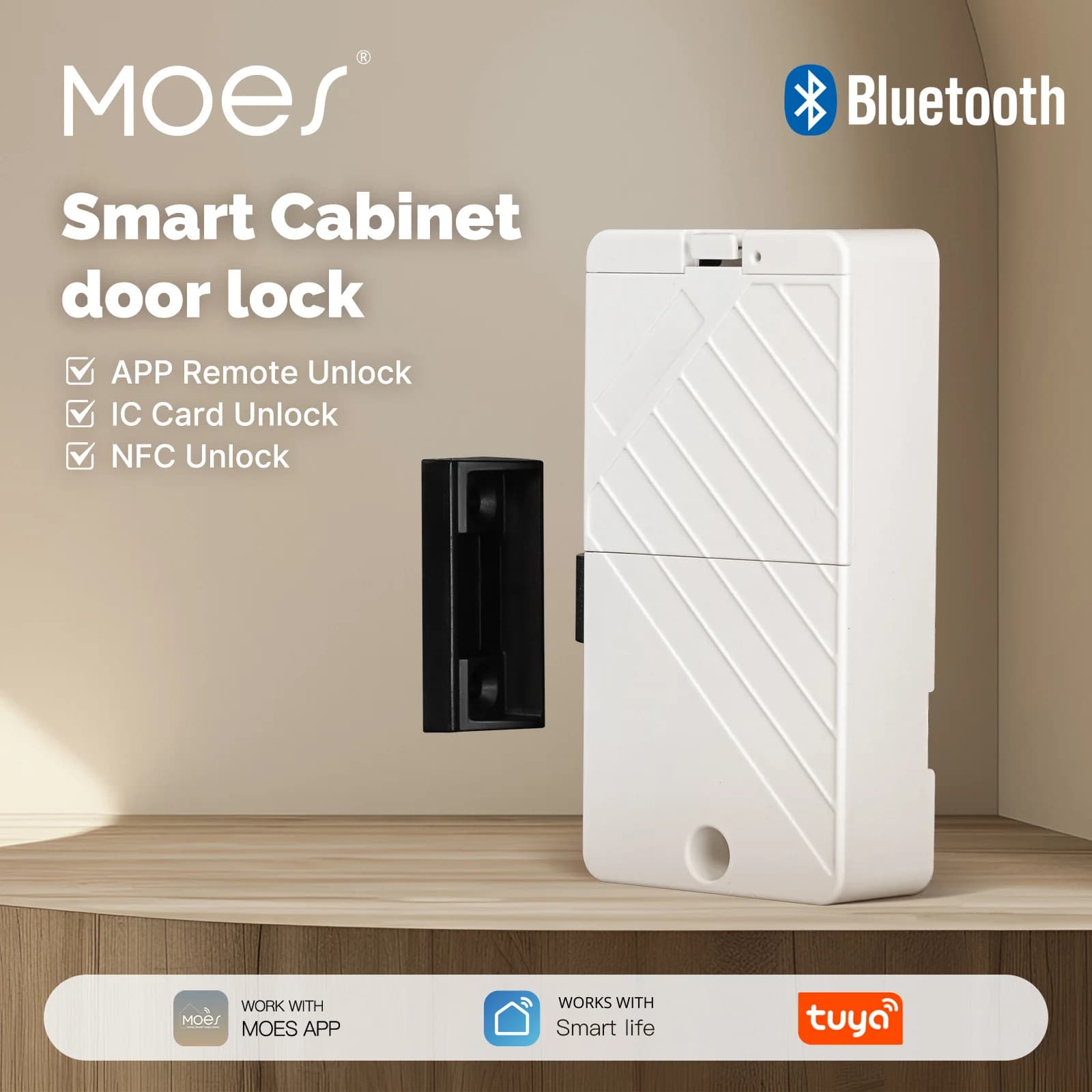 MOES Bluetooth Cabinet Drawer Lock Smart Tuya IC Card Unlock Keyless Monitoring Used for Locker Wood Door App Remote Control