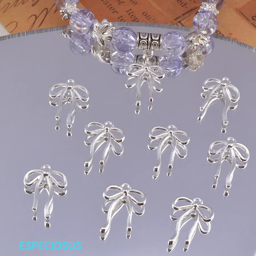 Silver Color Plated Alloy Hollowed Bowknot Charms Necklace Fittings Bracelet Department Metal Bow Pendants Jewelry Accessories