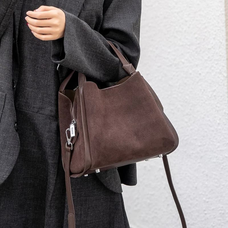 Borse Tote Burminsa in Vera Pelle Scamosciata di Vacchetta da Donna 2026 - Borse a Secchiello di Lusso Firmate da Designer, Borse a Spalla e a Tracolla da Lavoro da Donna