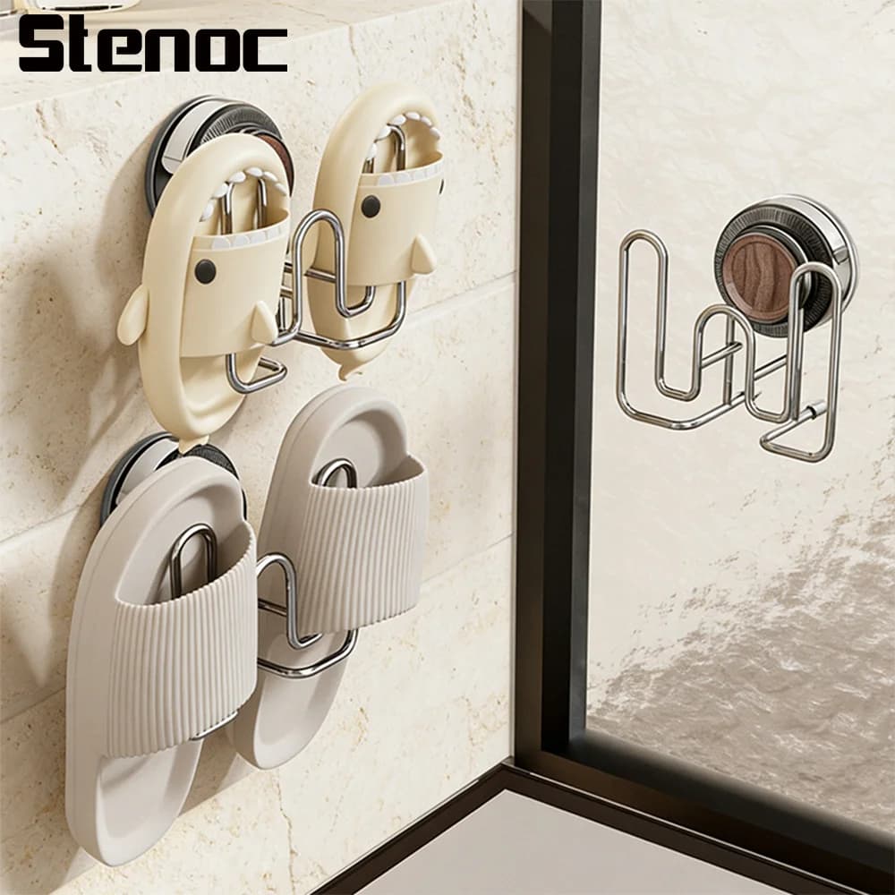 Bathroom Shoe Rack Suction Cup Wall Waterproof Hooks Wood Grain Shoe Drying Slipper Rack Bathroom Slipper Hook Drainage Holder