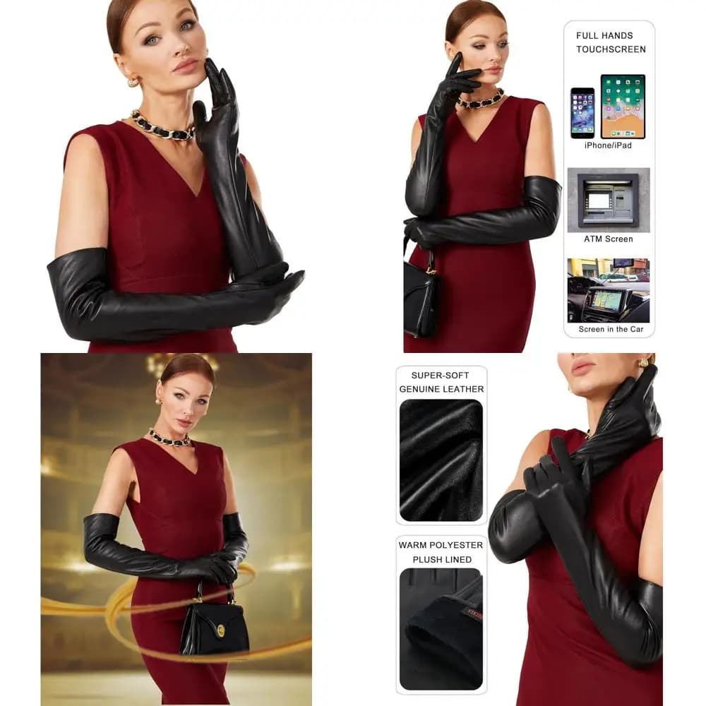 Guanti di lusso in pelle touchscreen da donna foderati in peluche, 23,6, per eventi serali e costumi Arty