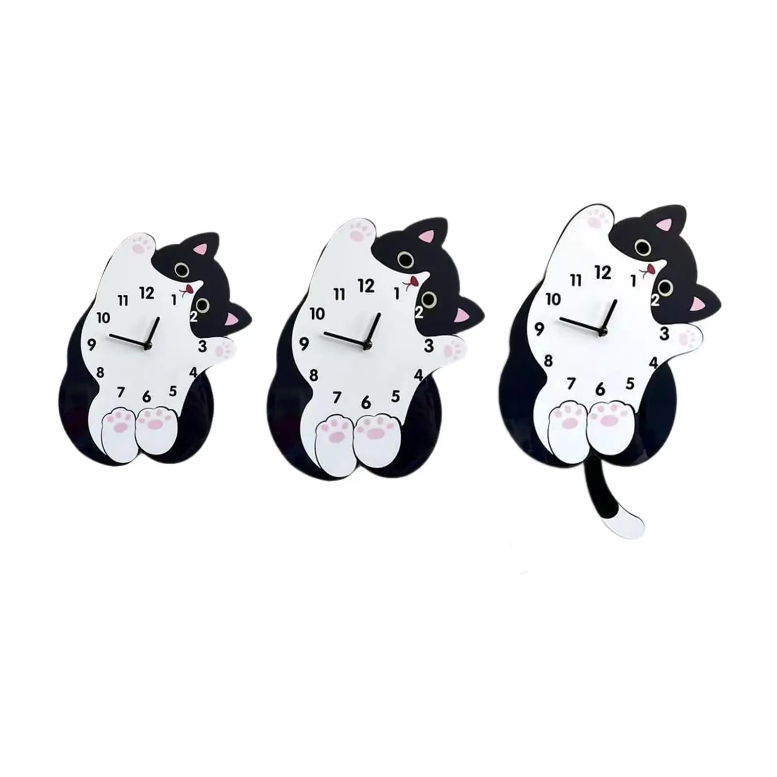 Orologio da Parete a Forma di Gatto Cartoonesco, Decorazione Murale Carina per Camera da Letto, Ristorante, Cucina