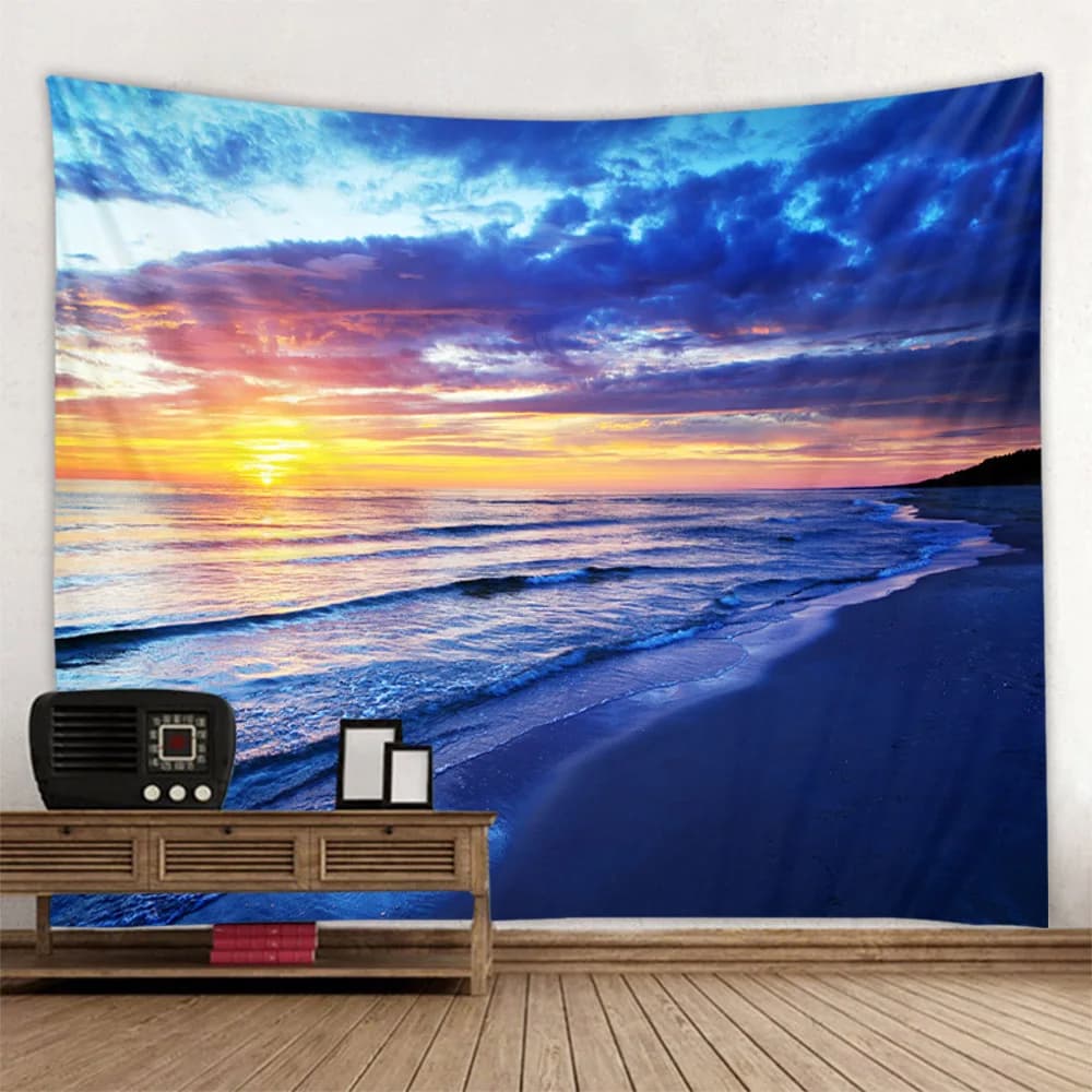 Attic with sea view, wall-mounted wallpaper fabric, beach coconut trees, room aesthetic decoration, yoga sheets, picnic mats
