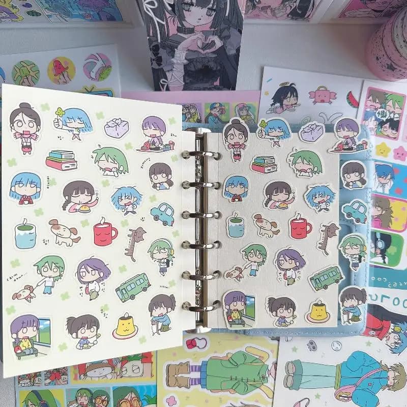 1 Foglio di Adesivi Decorativi Kawaii con Personaggi Cartoon Coreani per Diari, Agende e Quaderni Fai-da-Te