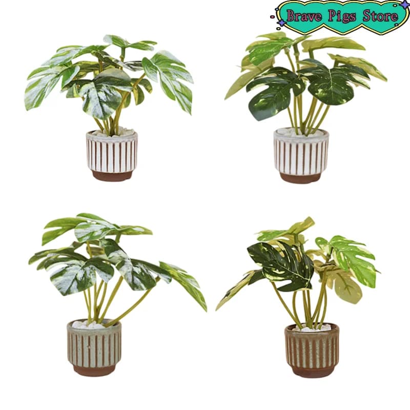 Mini simulazione Monstera modello in vaso decorazione di piante verdi accessori per la decorazione della casa