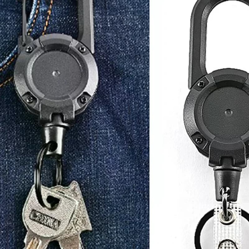 Portachiavi Elastico Antifurto in Metallo con Fibbia Facile da Tirare, Anello Retrattile per Chiavi, Antiperditamento per Pass Sci e Carte d'Identità