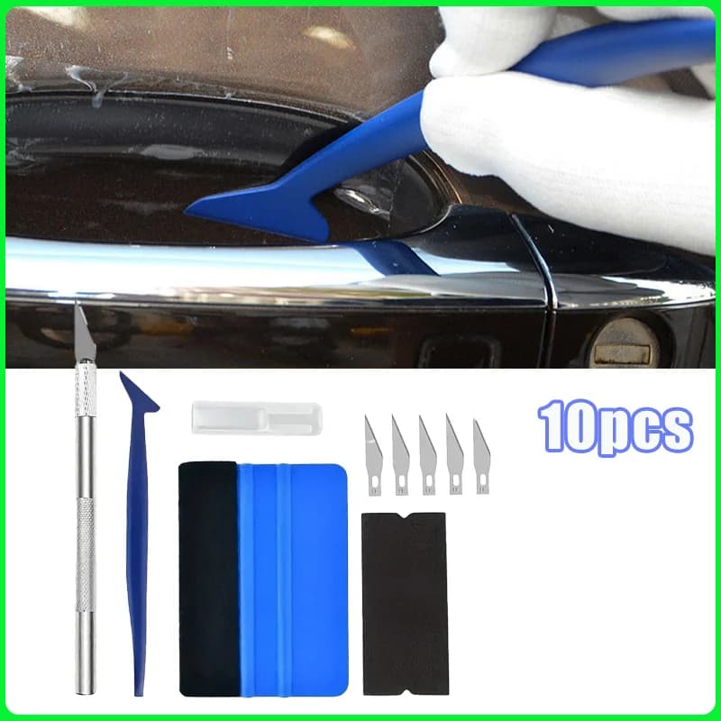 10PCS Auto Involucro Del Vinile Set di Strumenti Kit Finestra Pellicola Strumenti di Tinta Bastoni Bordo Trimmer Feltro Bordo Seccatoio Installare Automatico Foil Cutter coltello