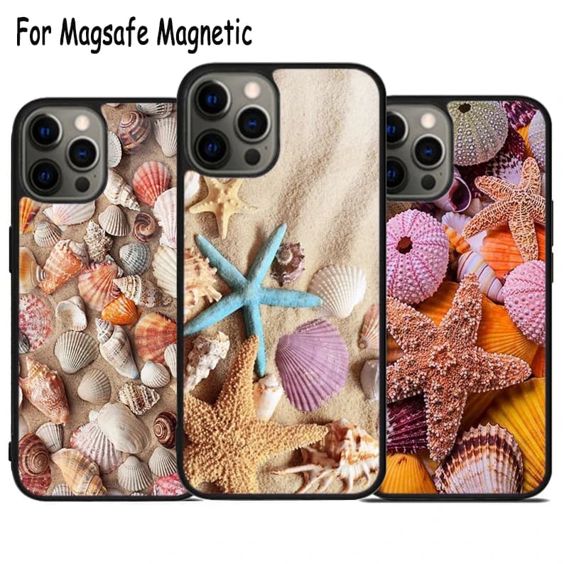 Custodia per telefono con ricarica wireless a forma di conchiglia e stella marina per iPhone 17 Air 15 16 16e 14 13 11 12 Pro Max Plus, cover magnetica Magsafe