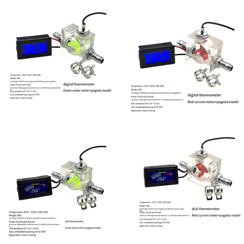 Termometro LED con sistema raffreddato ad acqua, misuratore di portata a tre vie con termometro per computer con clip per pagoda Dropship