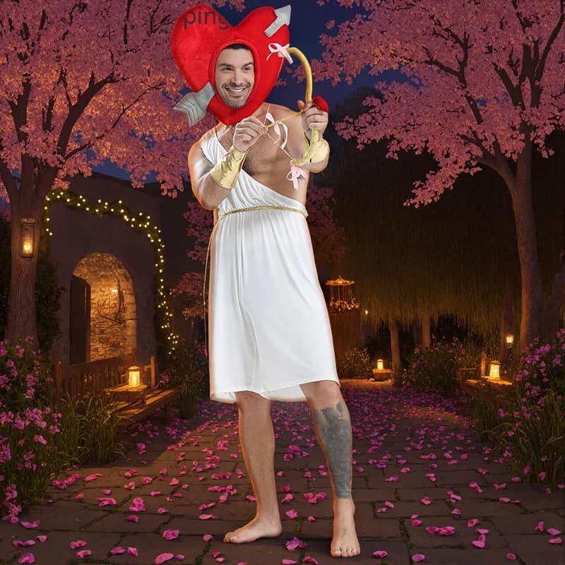 Costume da Cupido per Uomo Adulto, Set con Arco e Freccia, Divertente Gioco di Ruolo, Costume per Festa di Matrimonio, Body per Spettacoli Teatrali