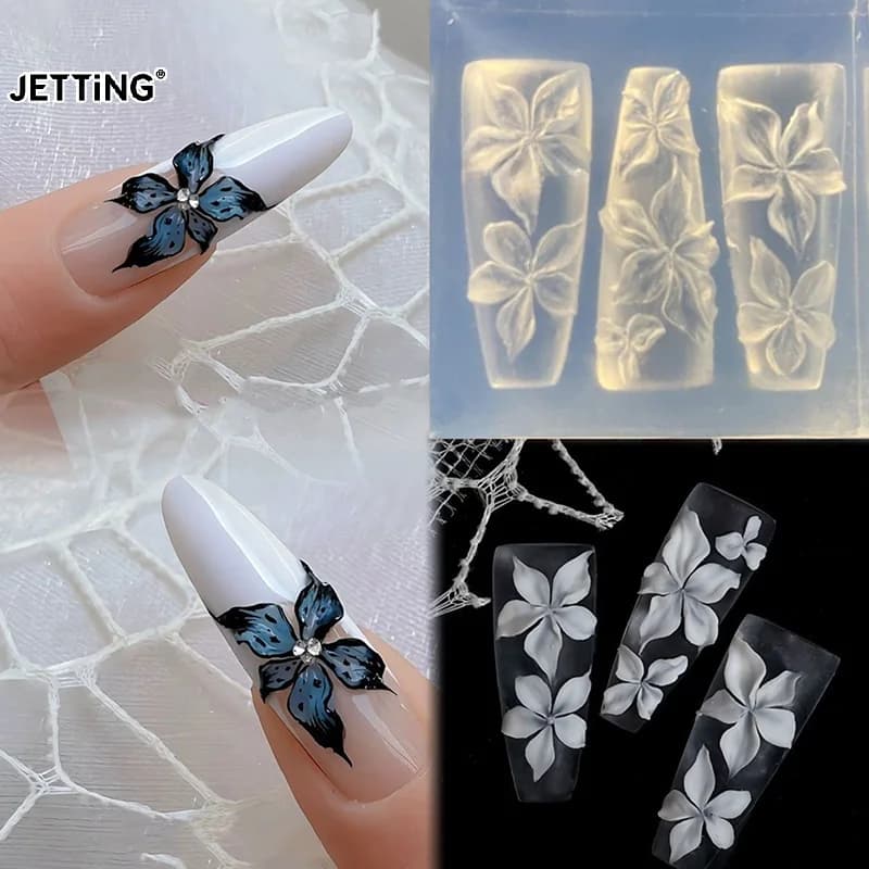 Nail Art Mold 3D Carving Curved Lily Flower Transparent Nail Art Decorations DIY Silicone Template