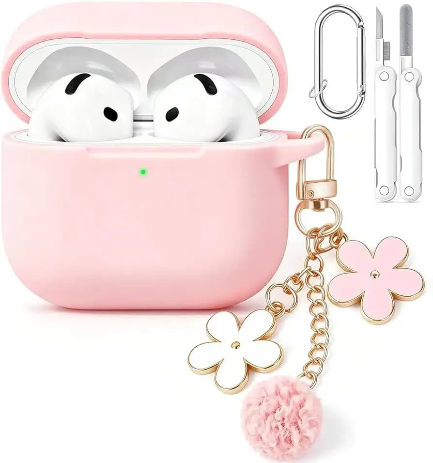 Silicone Earphone Case for Airpods Pro 3/Pro 2/Pro Case with Cleaner Kit for Airpods 4/3/2/1 Protective Cover with Flower Chain