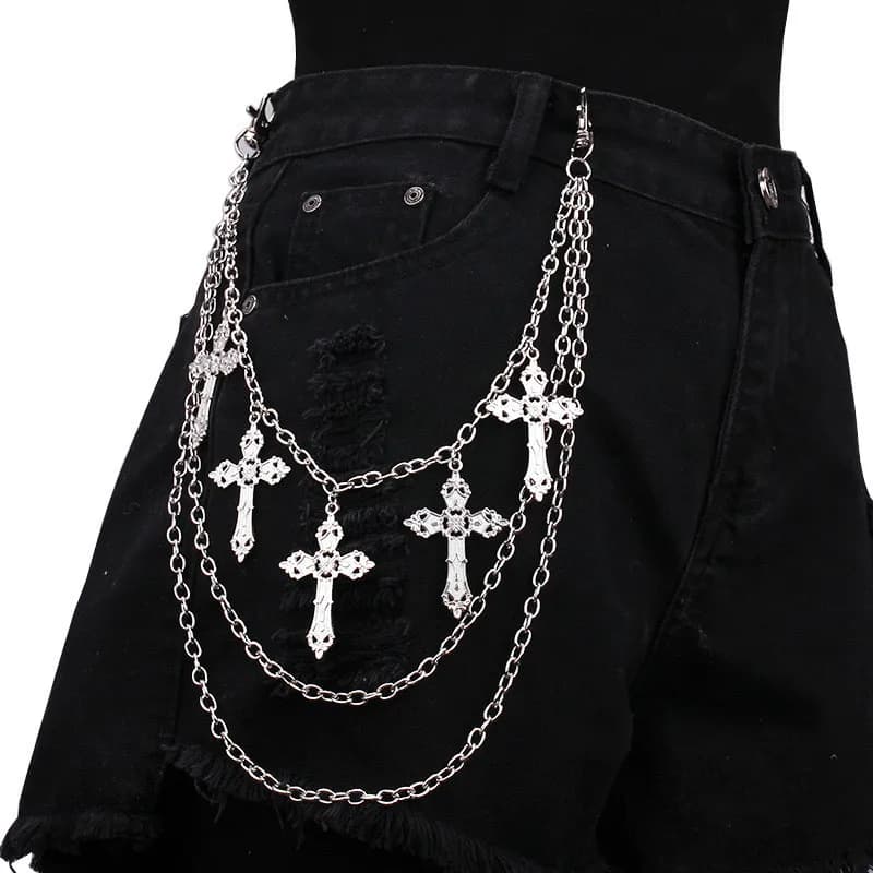 Catena per Pantaloni Punk Hip Hop con Ciondolo a Croce, Catene Stratificate per Jeans, Portafoglio, Stile Rock per Donna Uomo, Gioielli e Accessori di Abbigliamento per Halloween