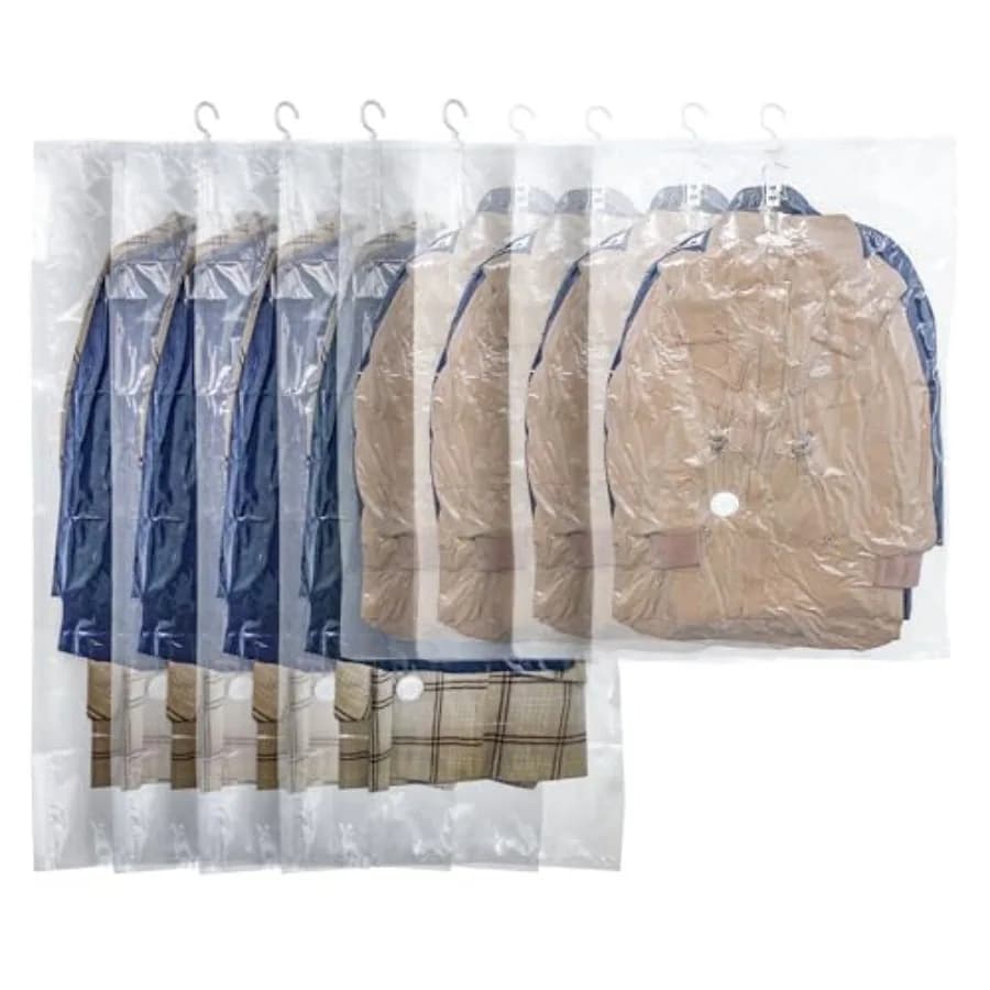 Hanging Vacuum Storage Bags, Hanging Vacuum Sealer Storage Space Saver Bags for Clothes, Suits, Coats, Dresses or Jackets, Reus