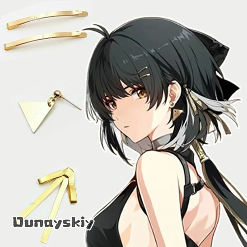 aBNNC*@Cosplay Wuthering Waves Rover Costume Accessory Character Hairpins Earrings PU Bow Headwear Electroplating Hair Clip
